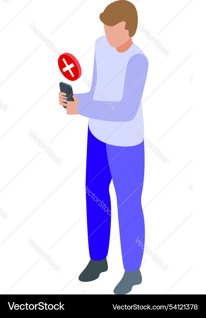 Man holding smartphone with red cross mark Man holding smartphone with red cross mark vector image