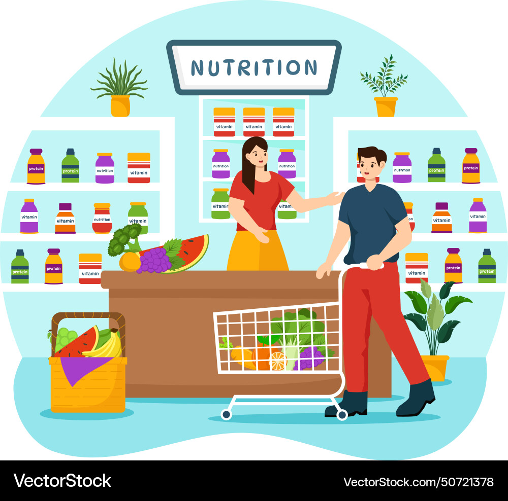 Nutrition store with dietary supplement Royalty Free Vector