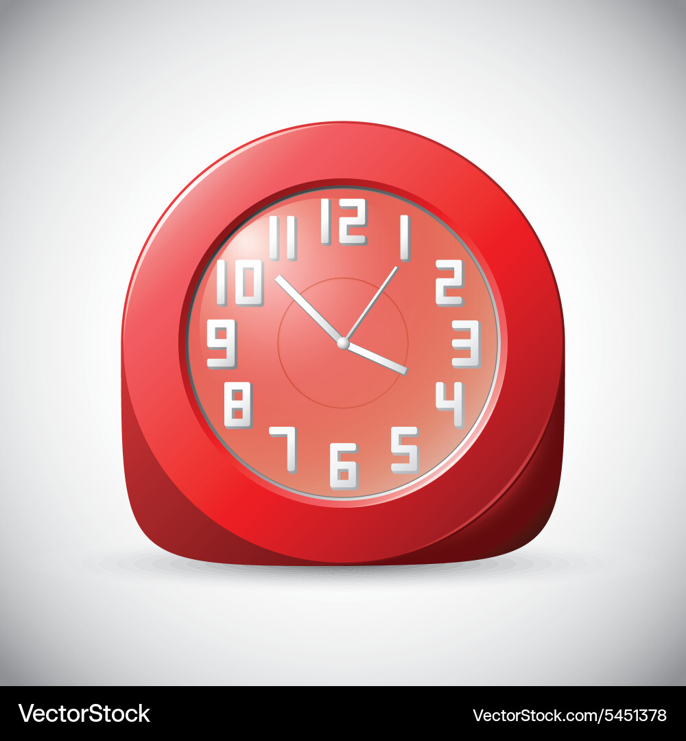 Red realistic 12 hour analog clock on grey Vector Image
