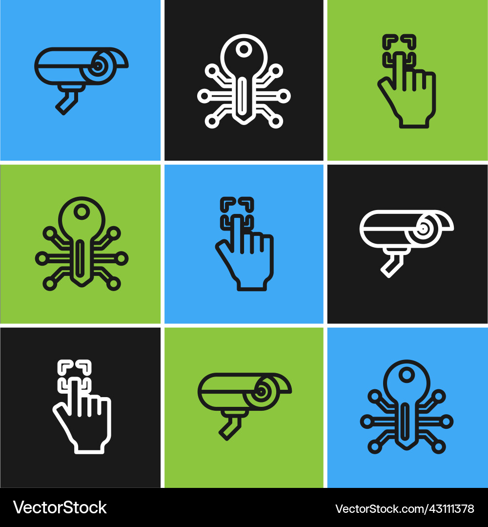 Set line security camera fingerprint and smart Set line security camera fingerprint and smart vector image