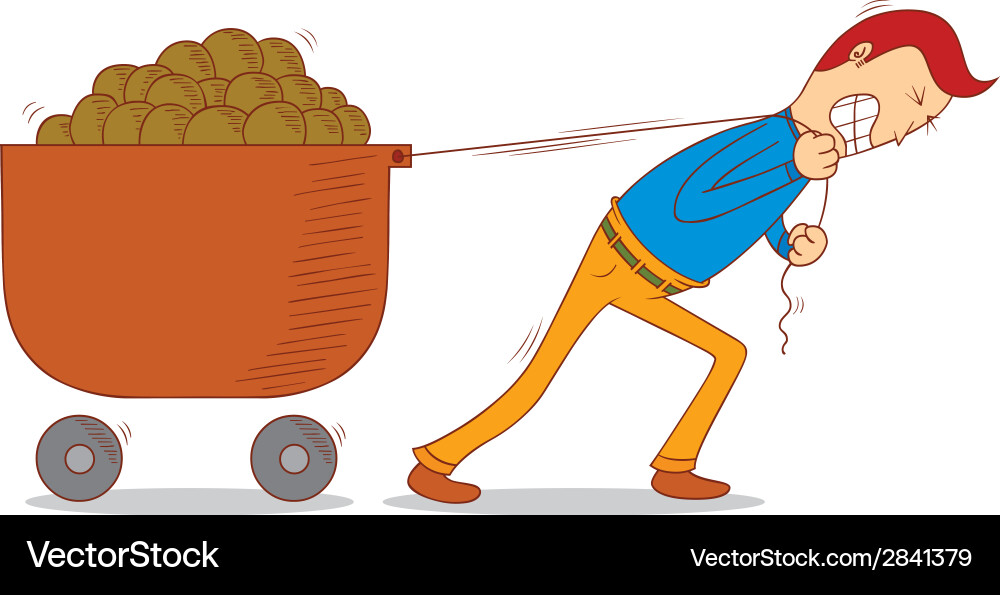 Cartoon Man Pulling a Cart Vector Image
