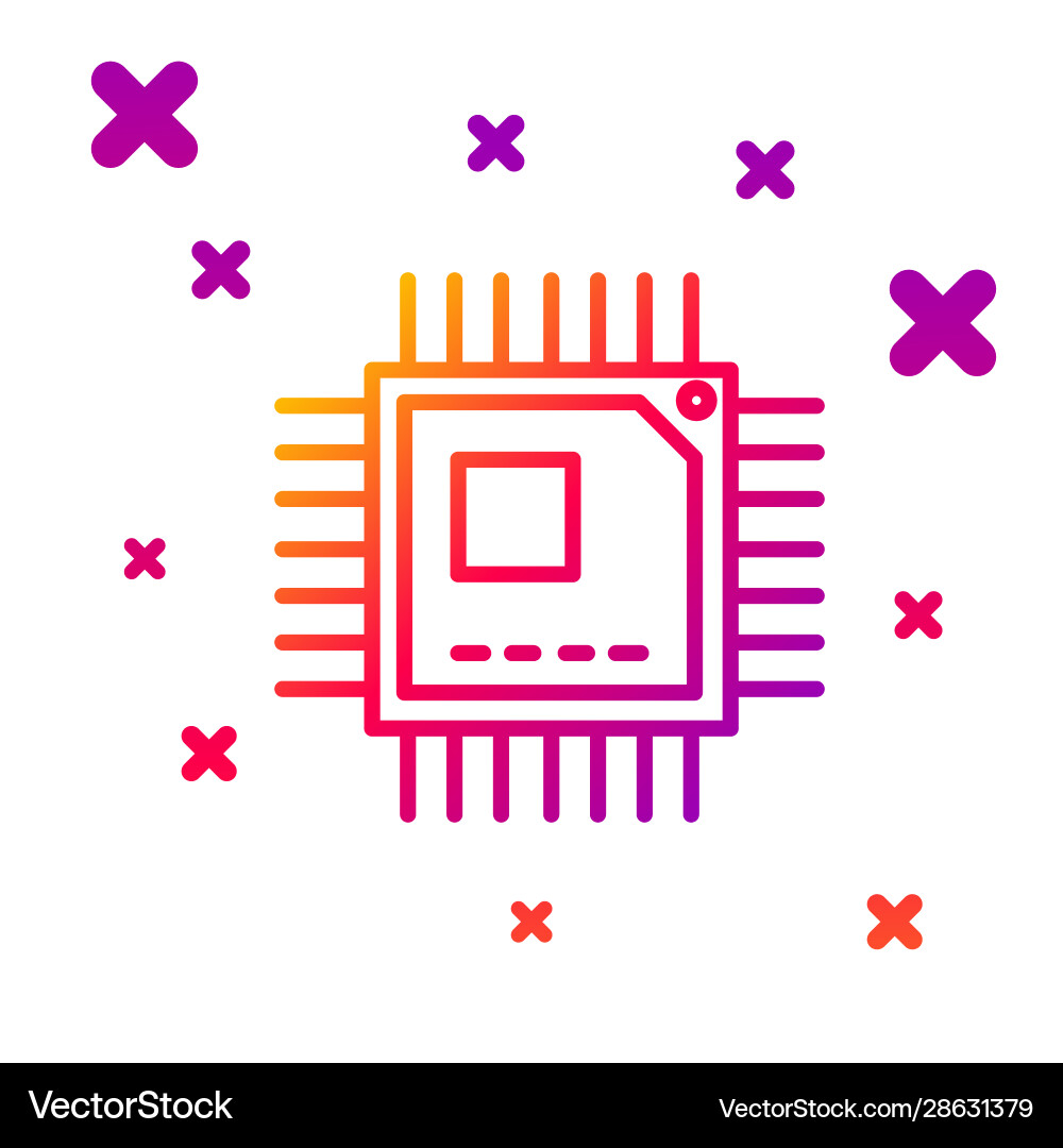 Color line computer processor with microcircuits Vector Image