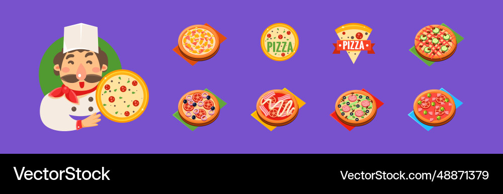 Italienische Pizza rund gebackenes Gebäck mit Topping Italienische Pizza rund gebackenes Gebäck mit Topping vektorbild