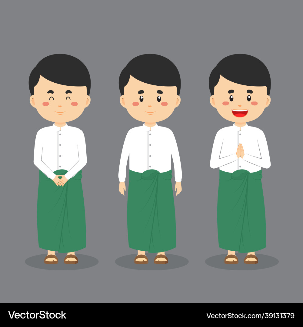 Myanmar student character with expression vector image