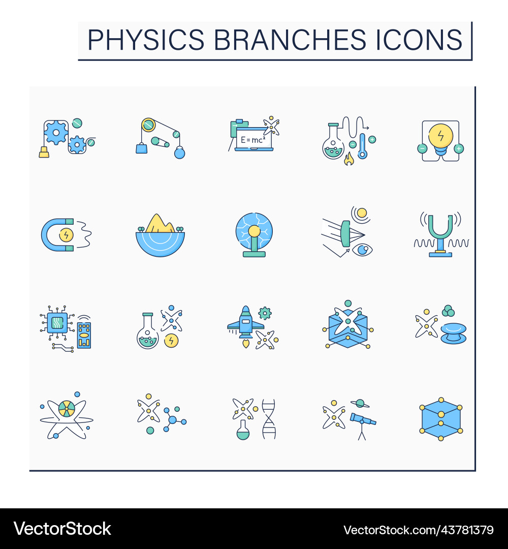 Physics branches color icons set Physics branches color icons set vector image