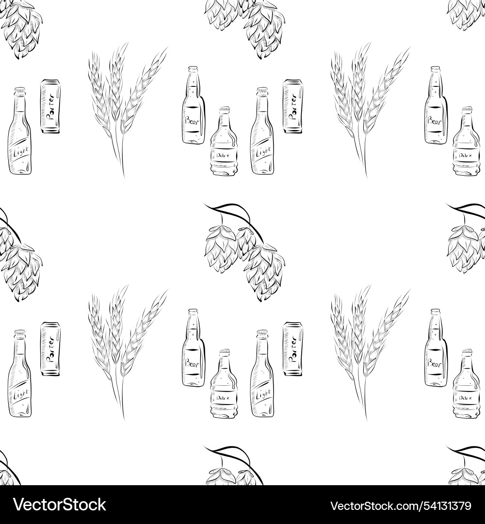 Seamless pattern line art elements beer bar Seamless pattern line art elements beer bar vector image