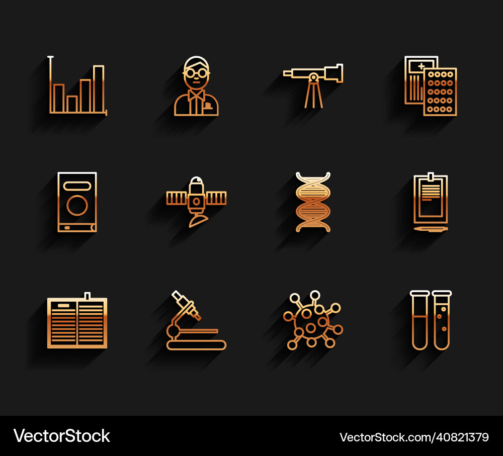 Set line open science book microscope pie chart Set line open science book microscope pie chart vector image