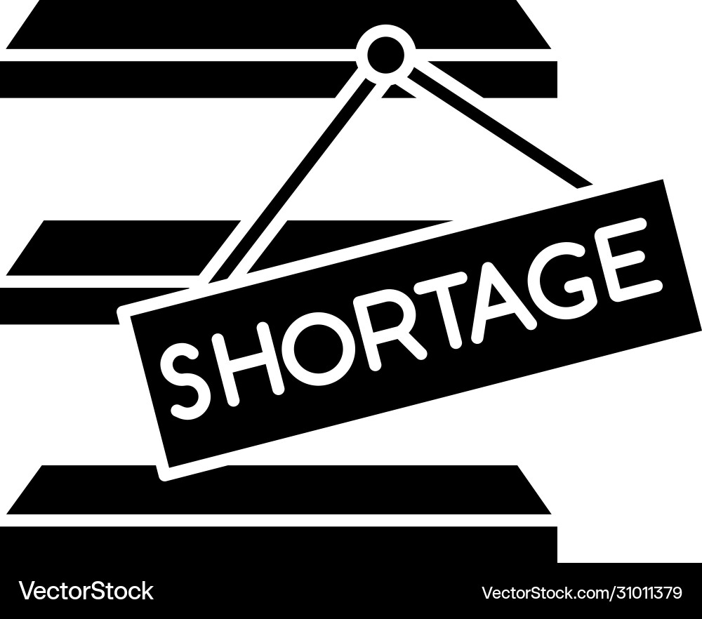Stock shortage black glyph icon merchandise lack Vector Image
