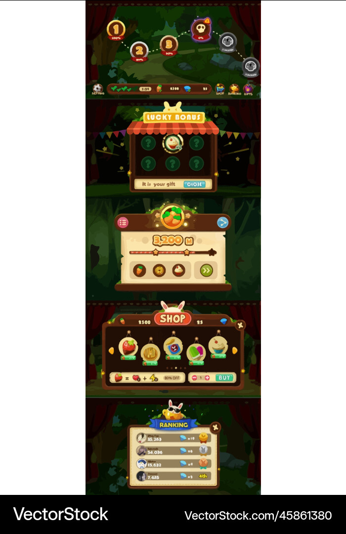 Complete set of level button game ui pop-up icon Vector Image