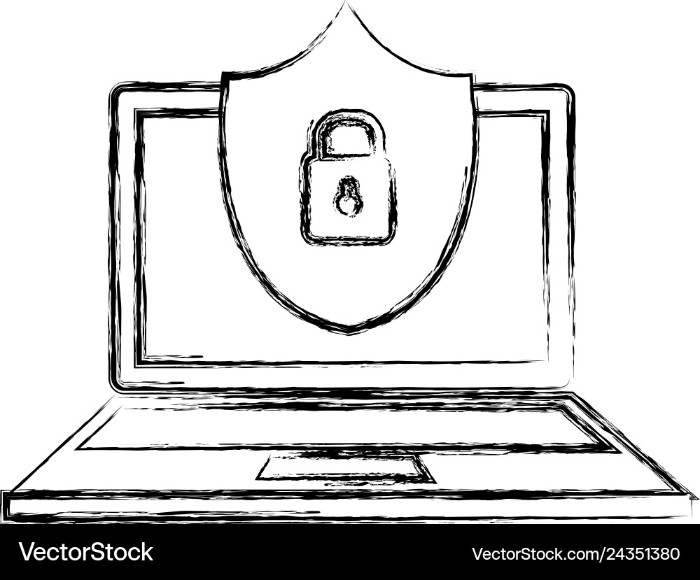 Laptop computer with shield padlock Laptop computer with shield padlock vector image