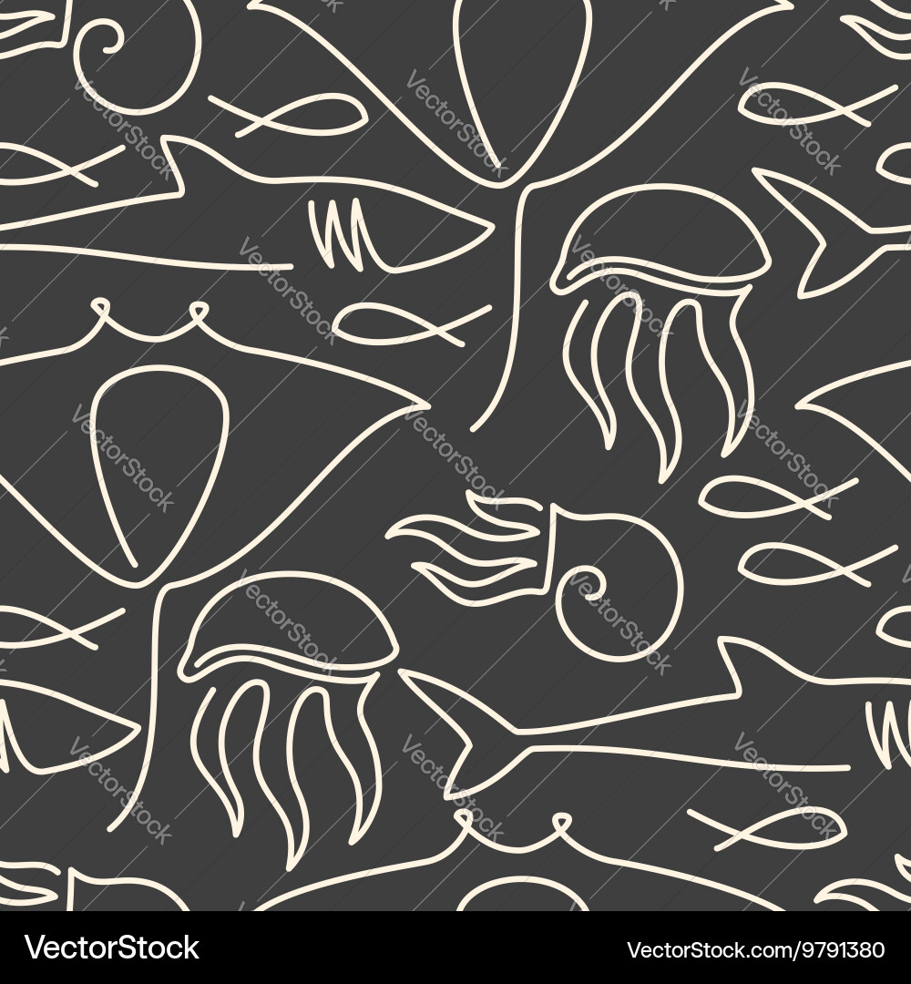 Meer Tierwelt Line Art Pattern Vektorbild