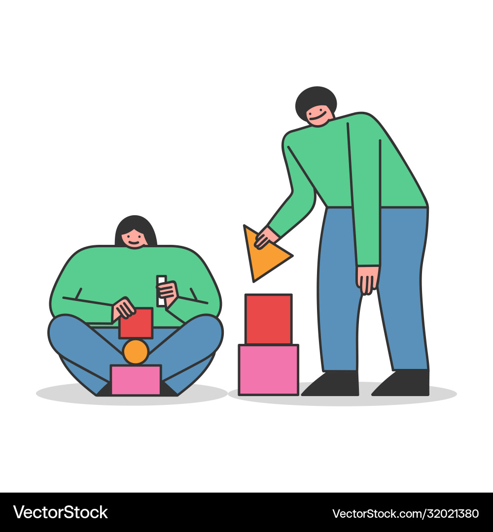 People playing with building bricks creating from People playing with building bricks creating from vector image