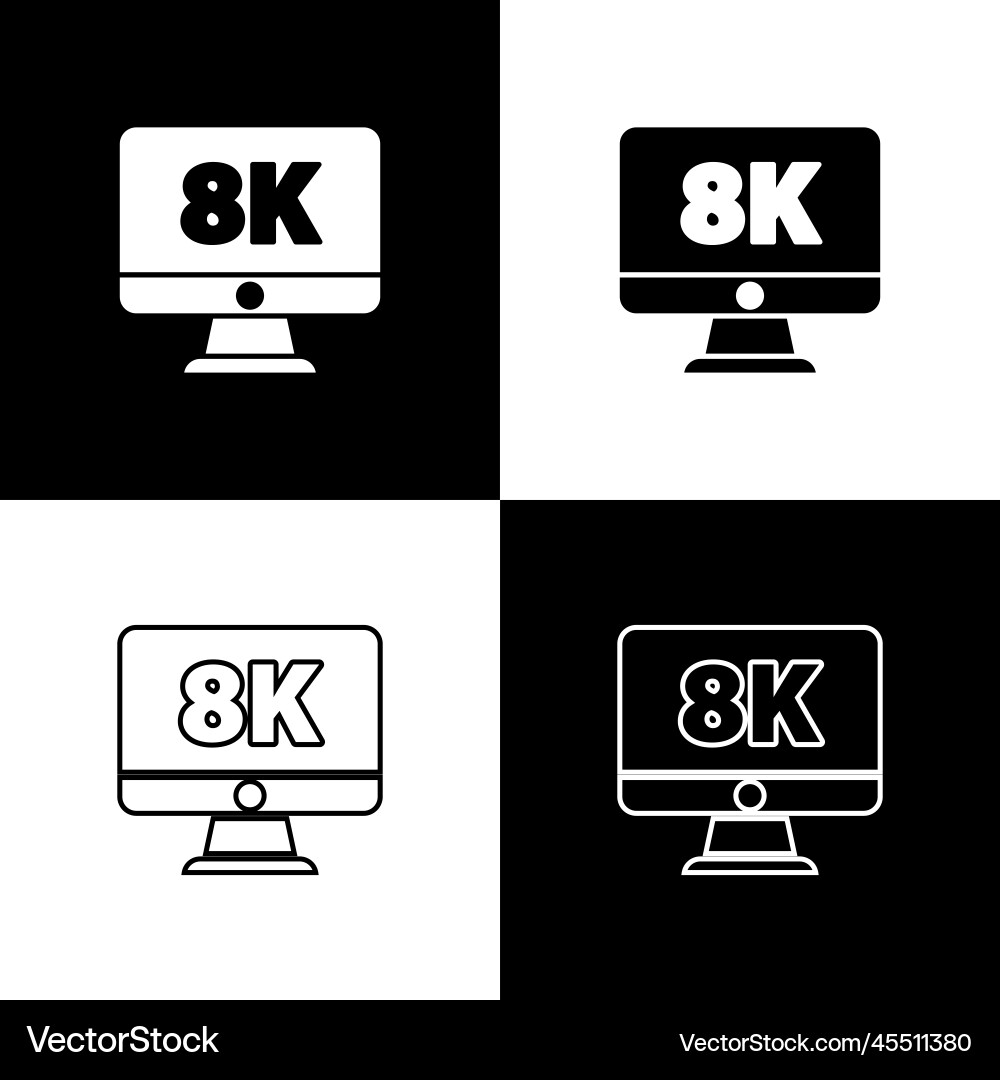Set computer pc monitor display with 8k video Set computer pc monitor display with 8k video vector image