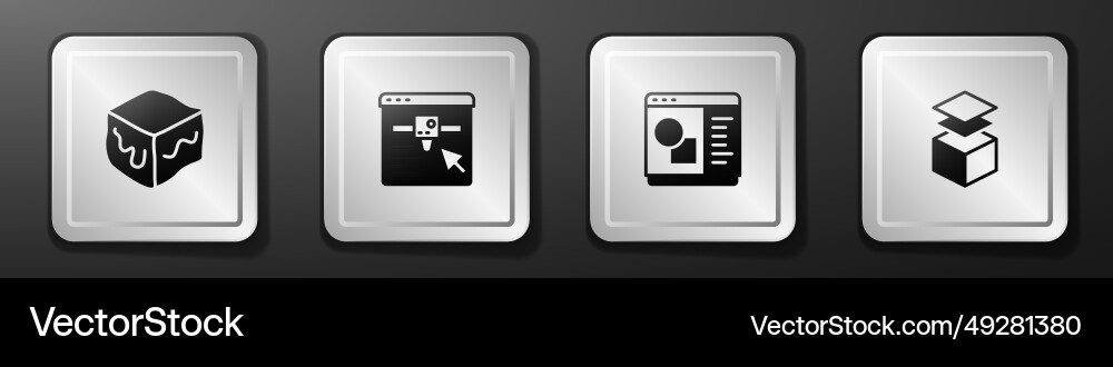 Set isometric cube 3d printer setting software vector image