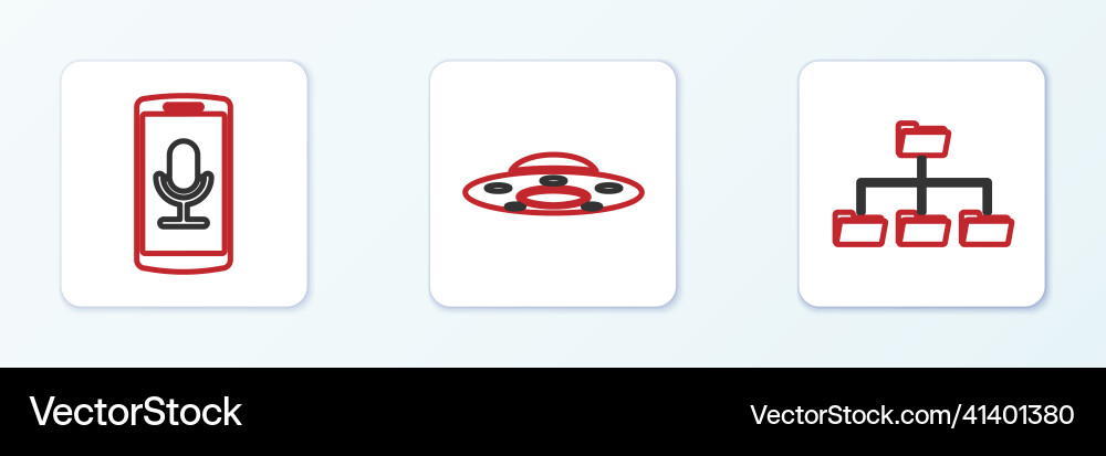 Set line folder tree mobile recording and ufo Vector Image