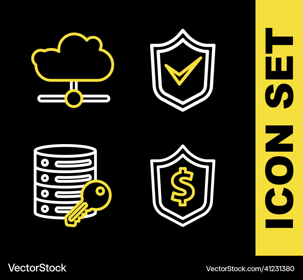 Set line shield with check mark dollar server Vector Image