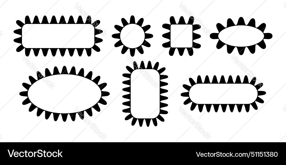 Set of scalloped round square rectangle and oval Set of scalloped round square rectangle and oval Vector Image