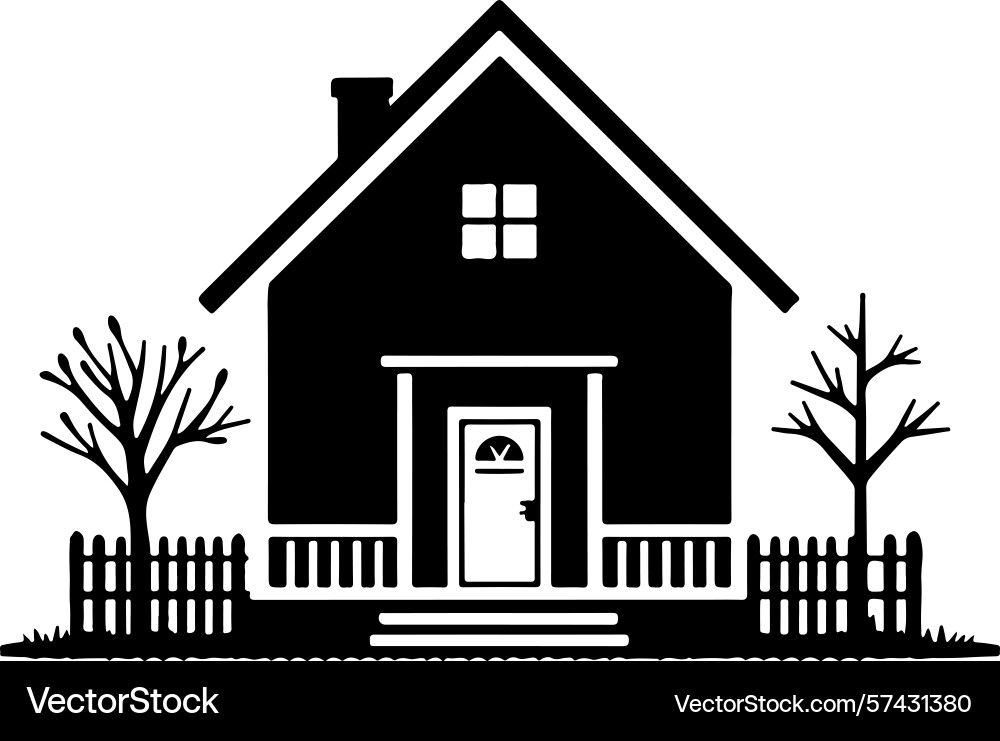 Simple home with fence and trees in charming Vector Image