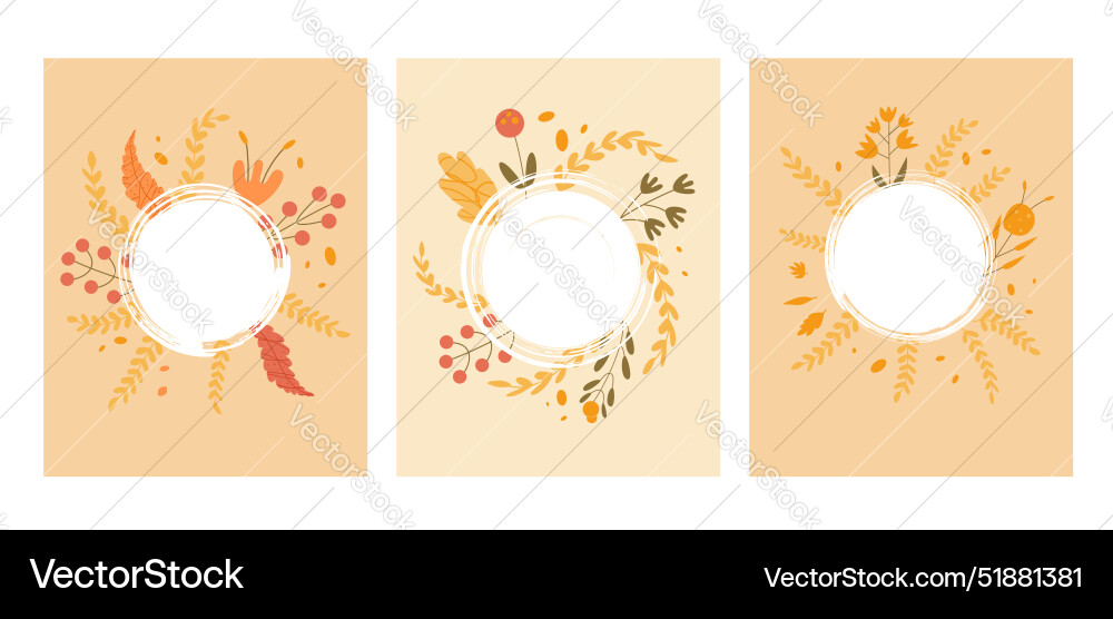 Autumn backgrounds set with round border and copy Autumn backgrounds set with round border and copy vector image