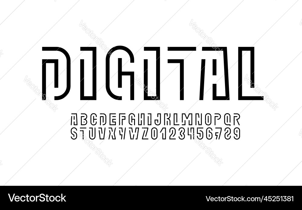 Digital font alphabet from segment black line Digital font alphabet from segment black line vector image