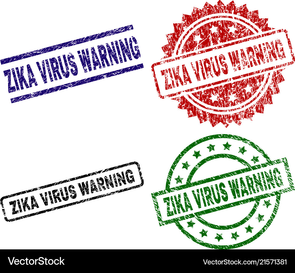 Grunge textured zika virus warning stamp seals Grunge textured zika virus warning stamp seals vector image