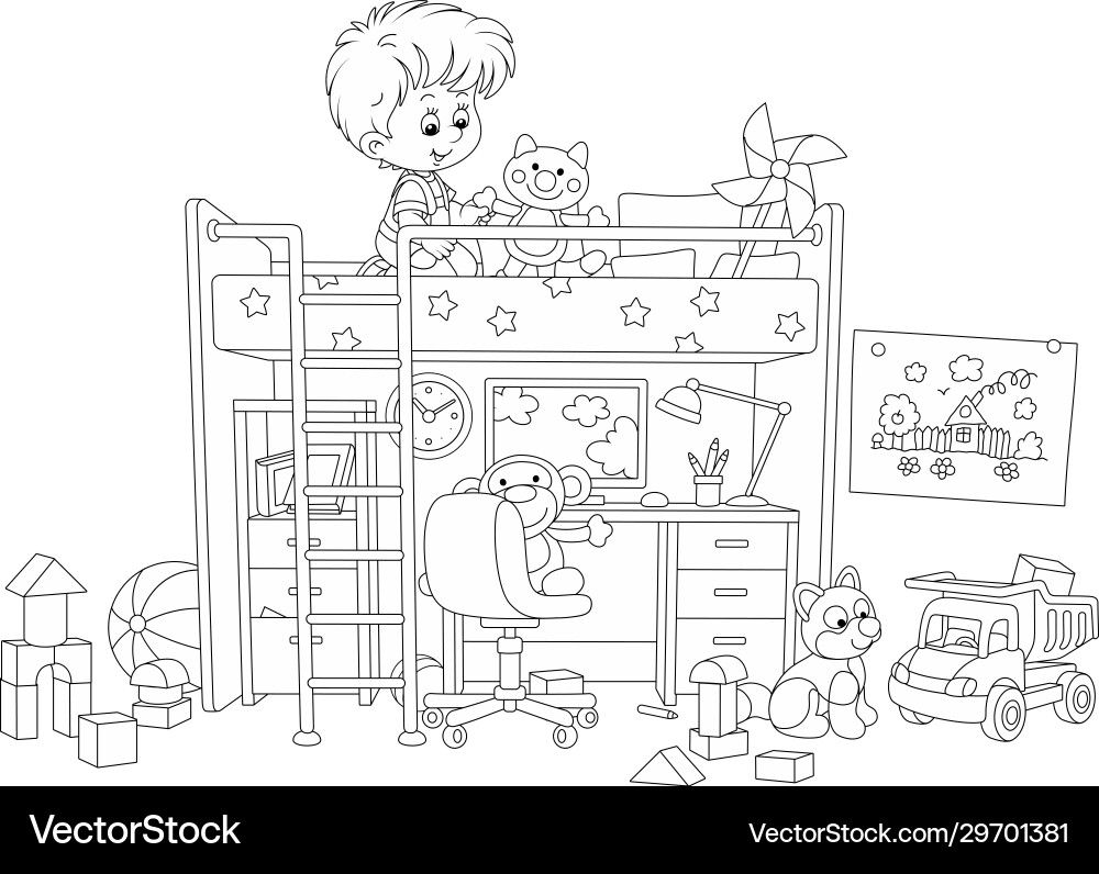 Little boy playing in his playroom Little boy playing in his playroom vector image