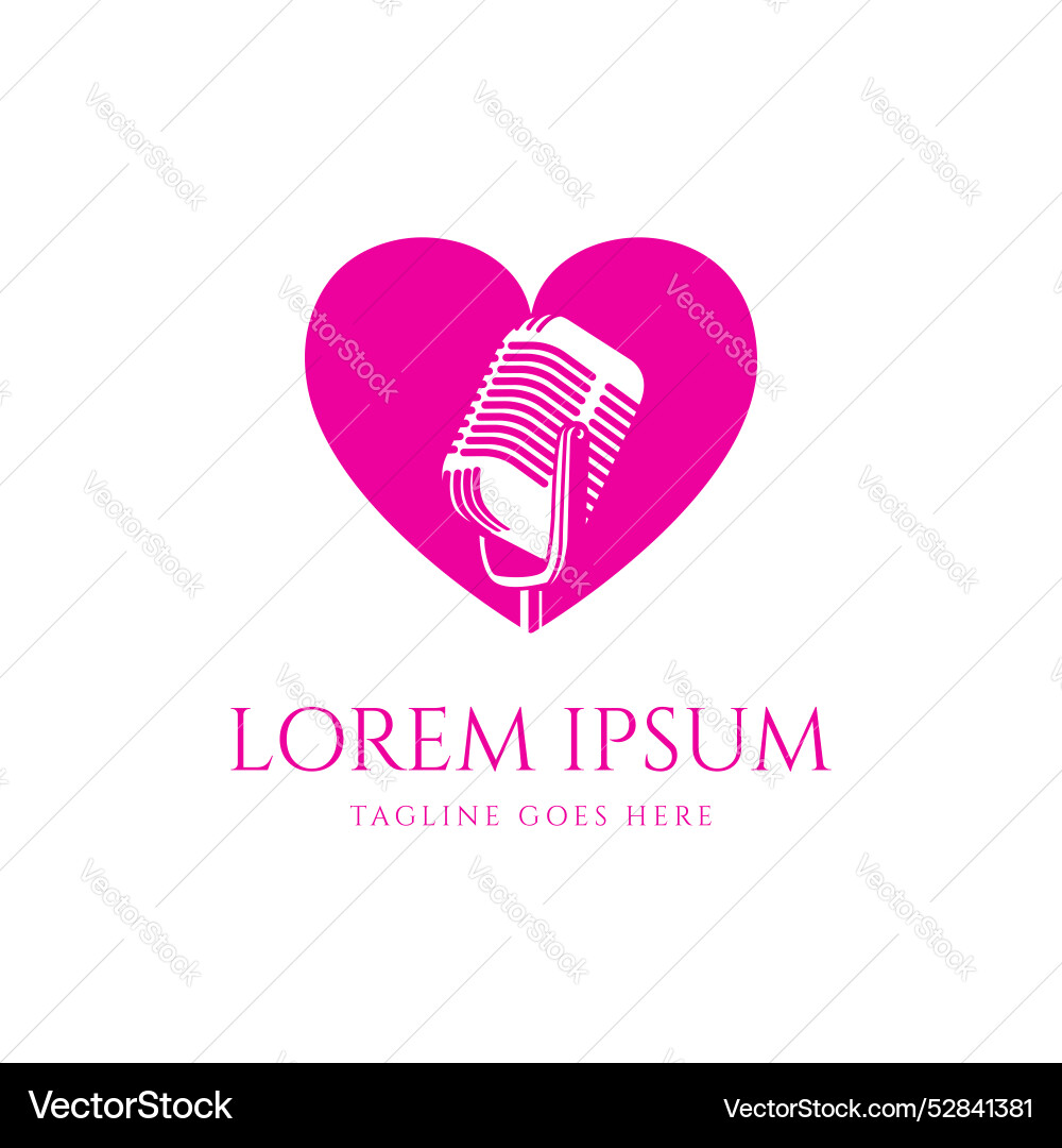 Love heart with microphone mic icon for podcast Love heart with microphone mic icon for podcast vector image