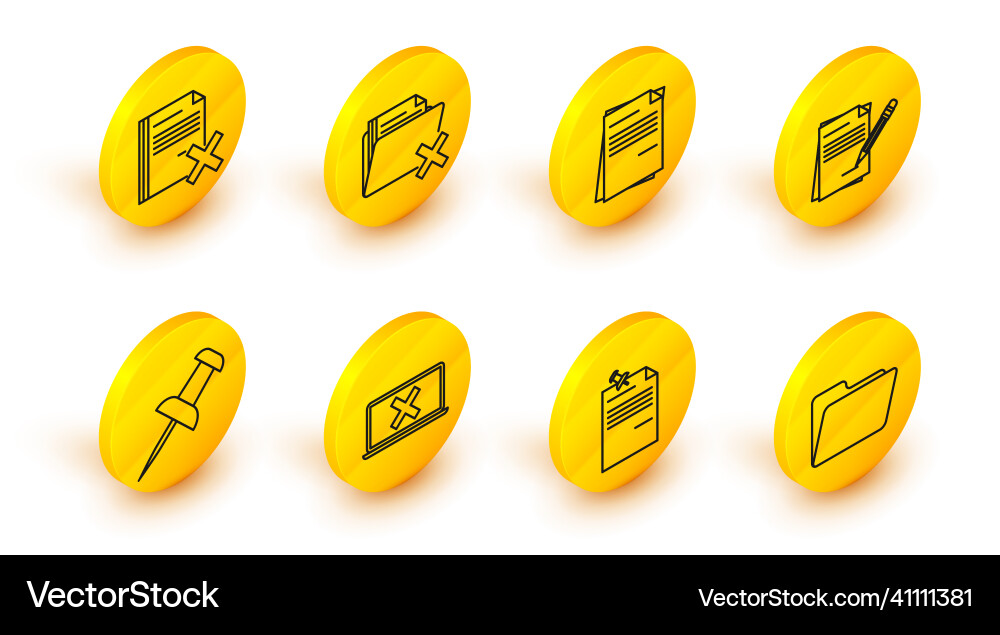 Set line document folder note paper with pinned Set line document folder note paper with pinned vector image