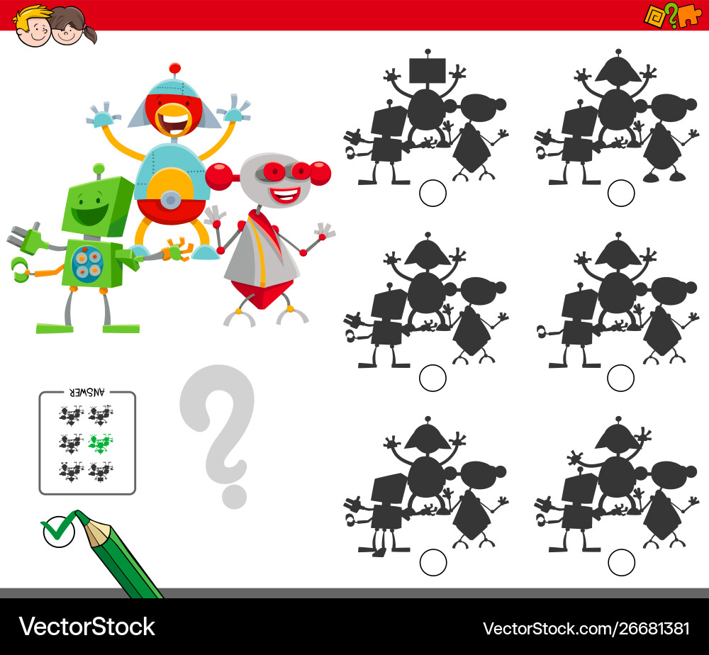Shadows game with robots characters Shadows game with robots characters vector image