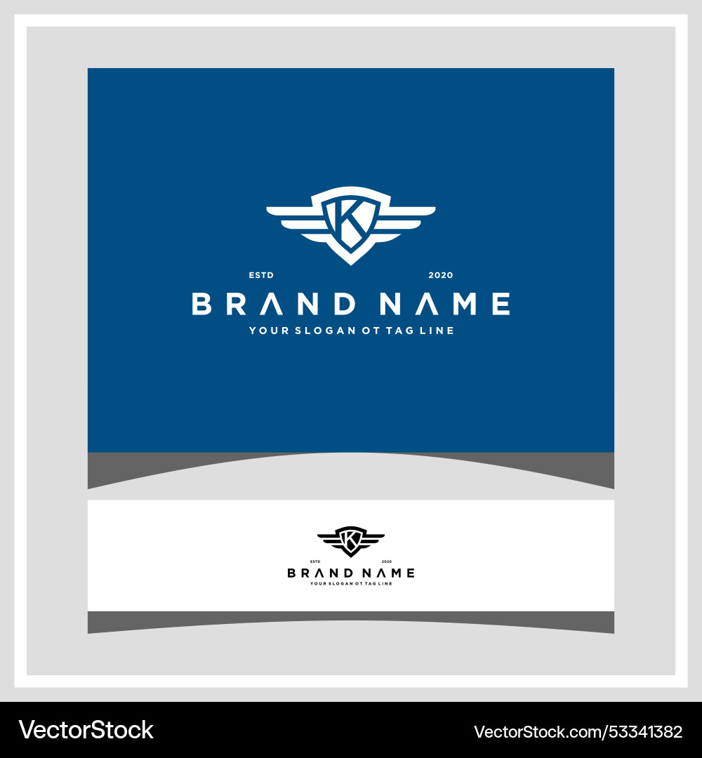 Creative letter k shield wing logo design concept Vector Image
