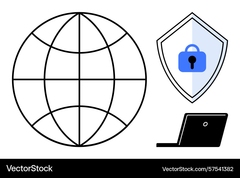 Global network security concept with shield lock Global network security concept with shield lock vector image