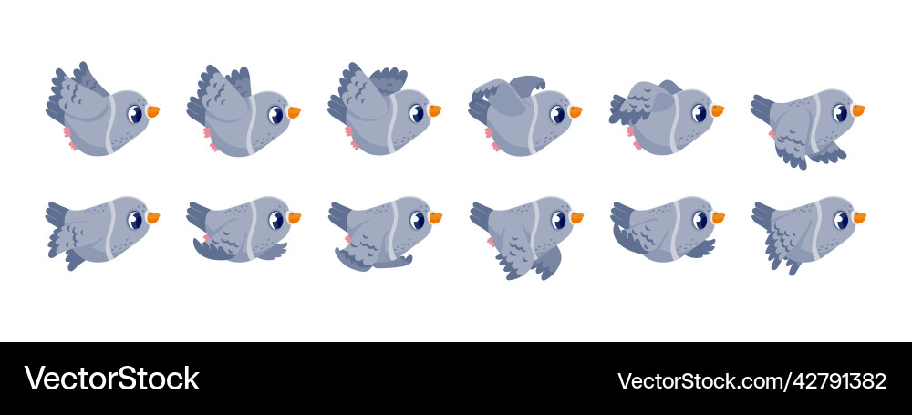Pigeon flight animation game fly frame sequence Pigeon flight animation game fly frame sequence vector image
