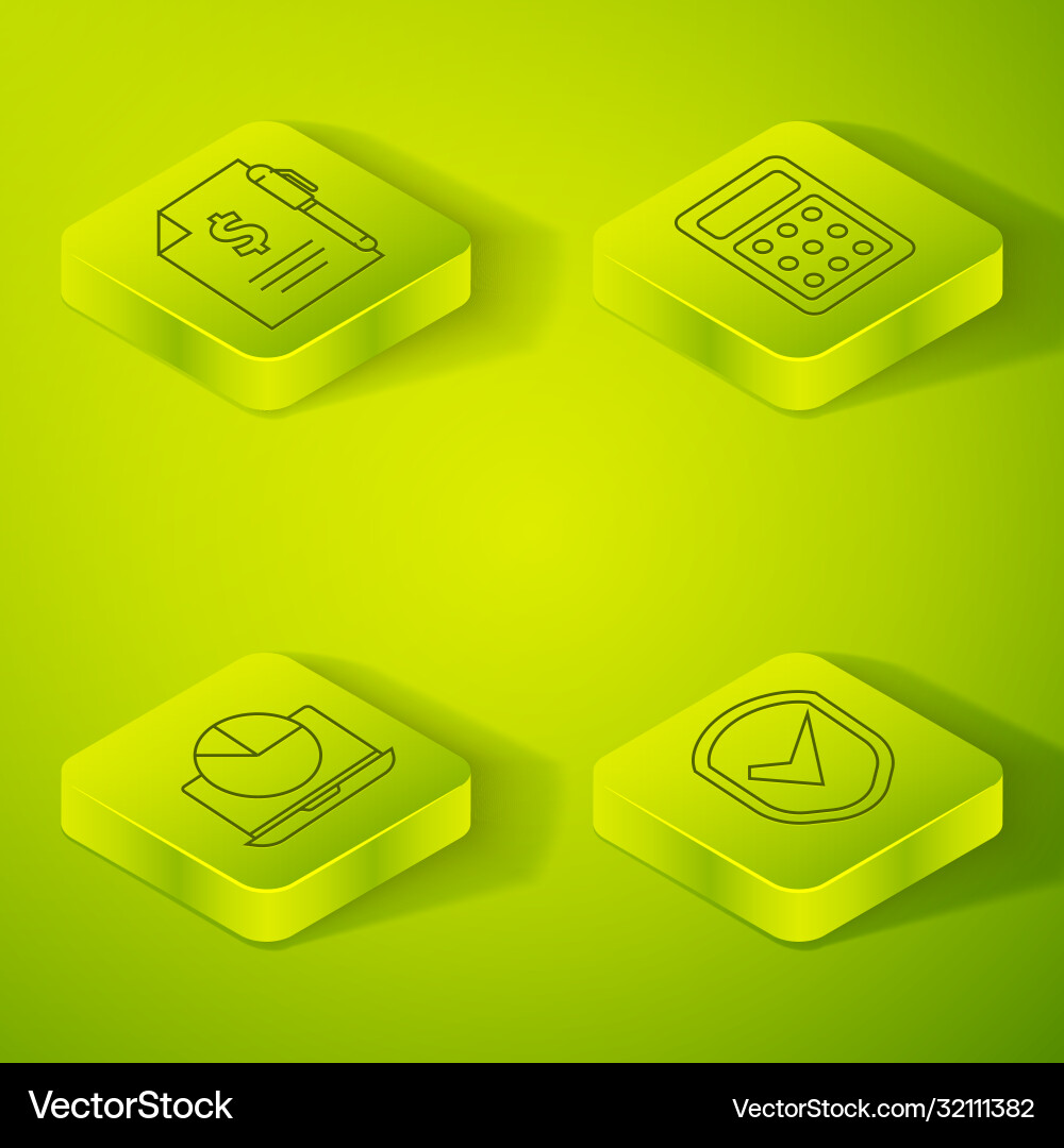 Set isometric calculator laptop with graph chart Set isometric calculator laptop with graph chart vector image