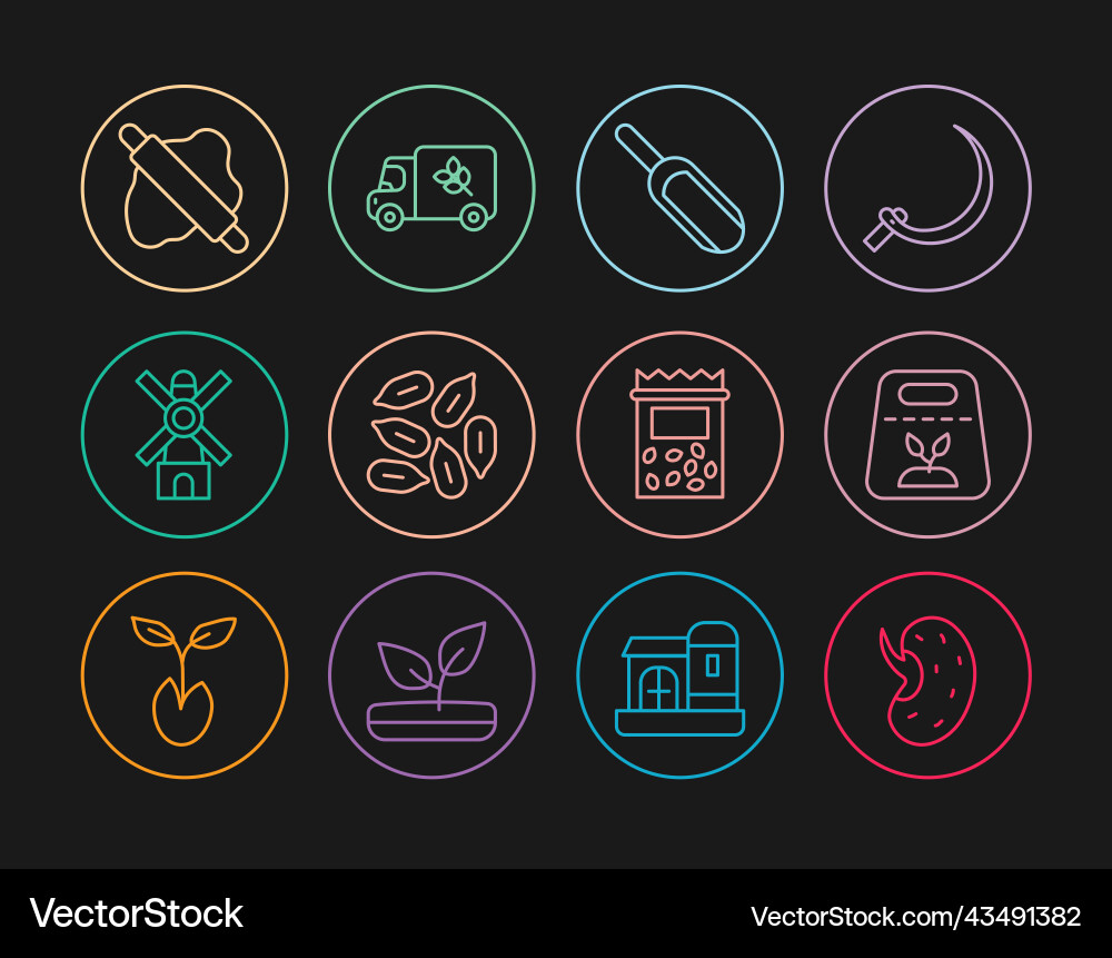 Set line seed pack full of seeds plant scoop Set line seed pack full of seeds plant scoop vector image
