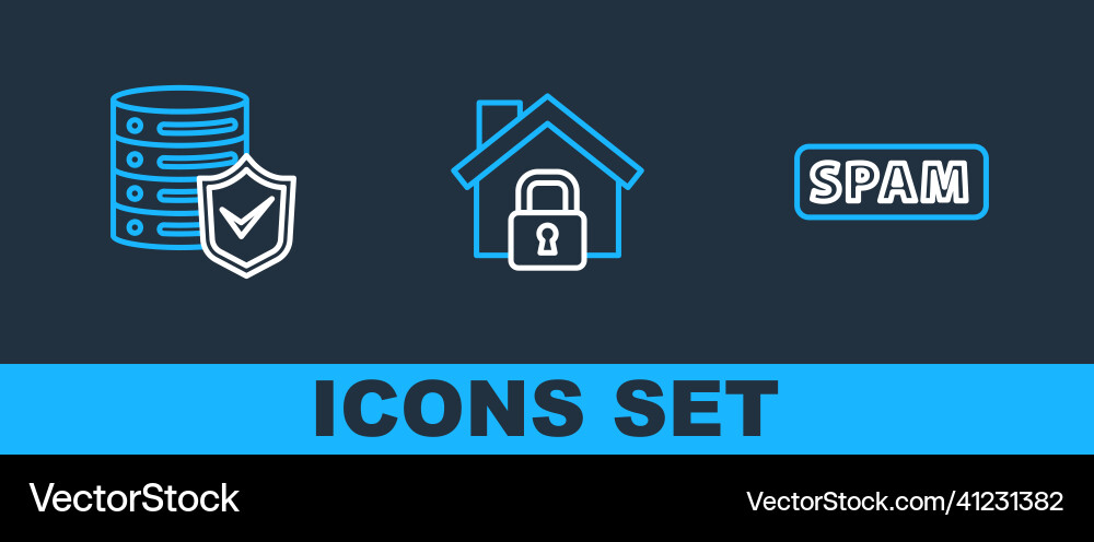 Set line spam server with shield and house under Vector Image