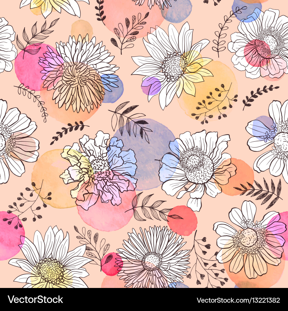 Watercolor Floral Seamless Pattern Vector Image