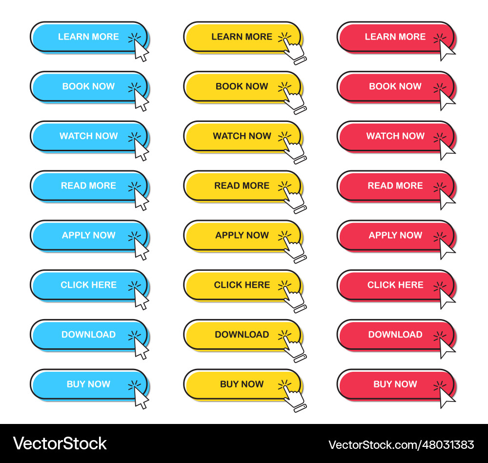 Big set of web buttons with click cursor vector image