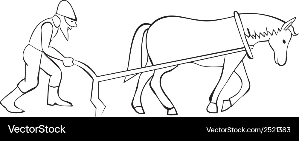 Farmer with Horse and Plow Vector Image