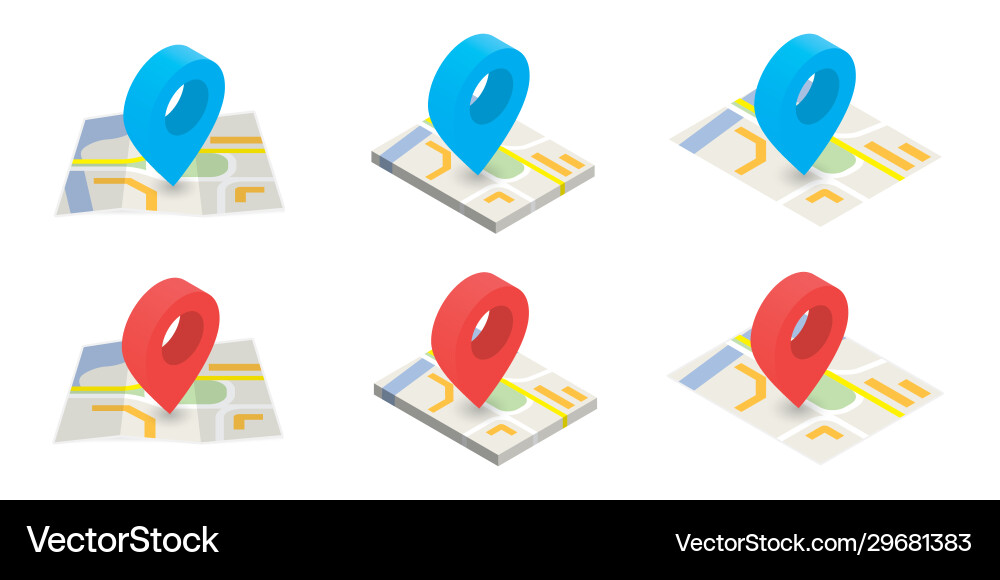 Isometric location on map color icons set Isometric location on map color icons set vector image