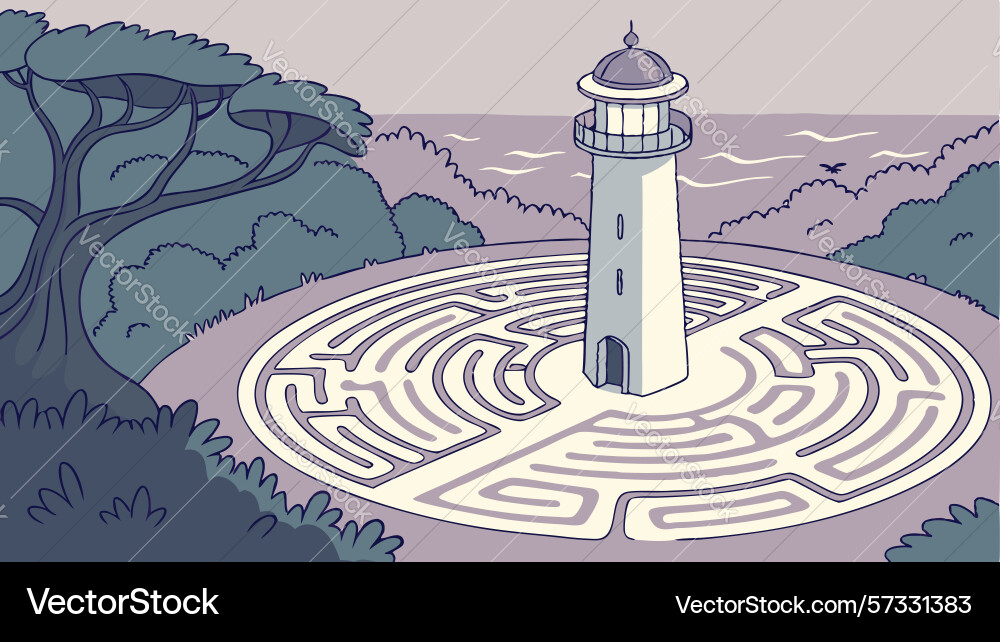 Lighthouse at maze center guidance problem vector image