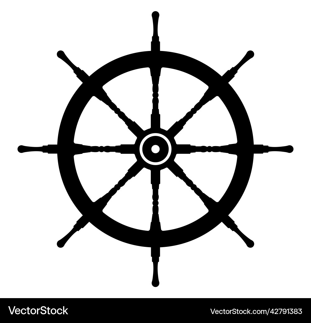 Old wooden ship wheel helm silhouette Old wooden ship wheel helm silhouette vector image