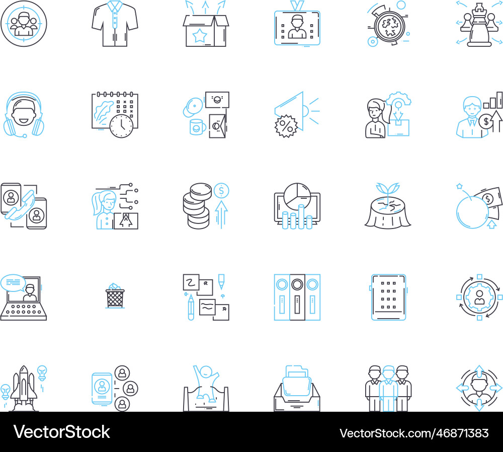 Operating squad linear icons set teamwork Operating squad linear icons set teamwork vector image