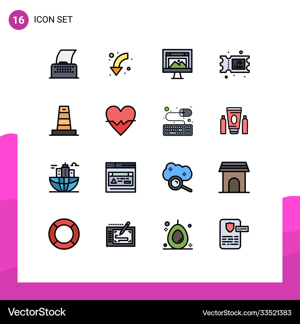 Set 16 flat color filled lines on grid Vector Image