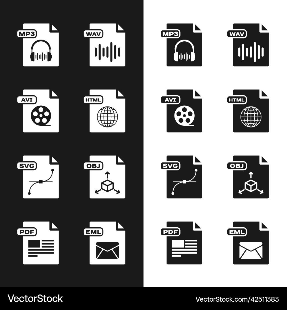 Set html file document avi mp3 wav svg obj Vector Image