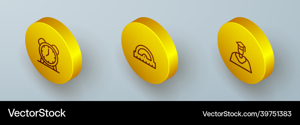 Set isometric line alarm clock protractor grid Set isometric line alarm clock protractor grid Vector Image