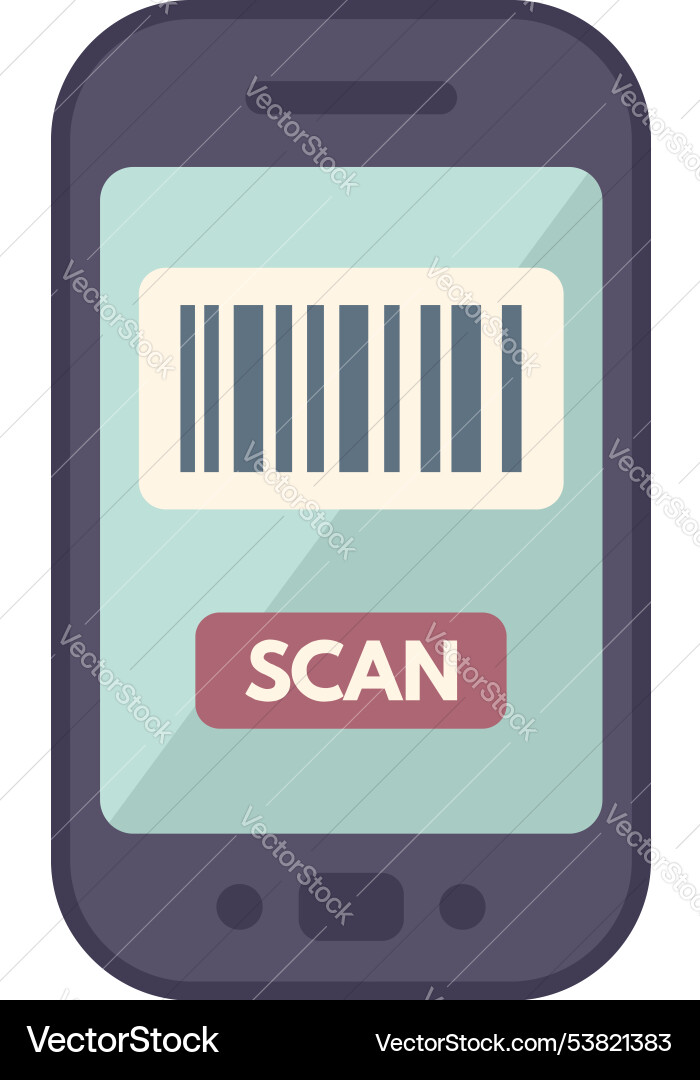Smartphone scanning barcode with scan button Smartphone scanning barcode with scan button vector image