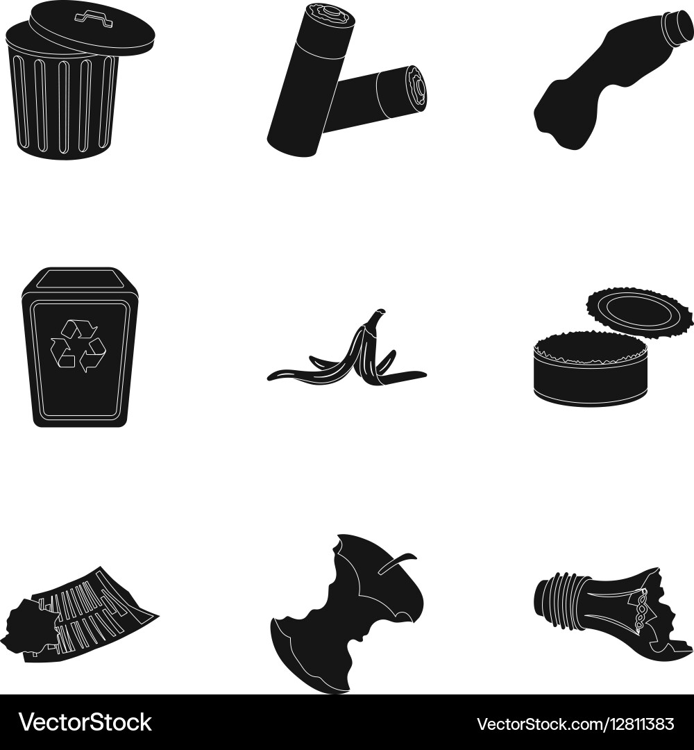 Trash and garbage set icons in black style big vector image