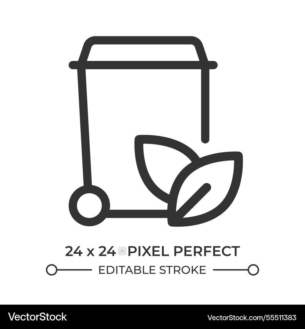 Trash can with leaves line ui icon vector image