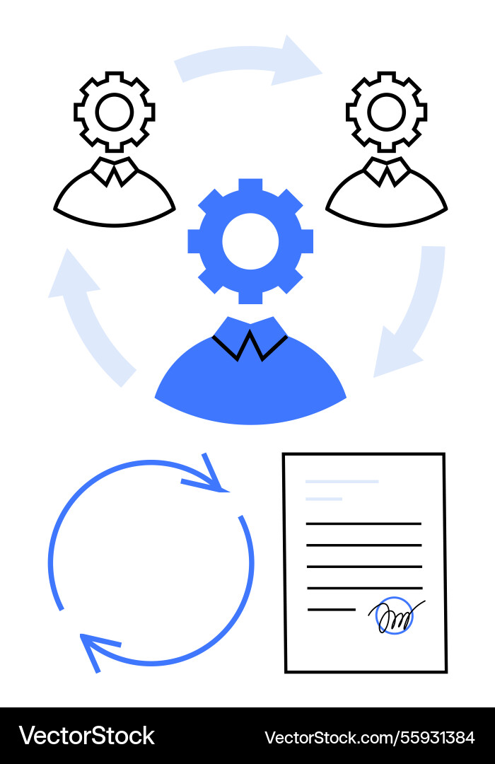 Collaborative workflow with team members document Collaborative workflow with team members document vector image
