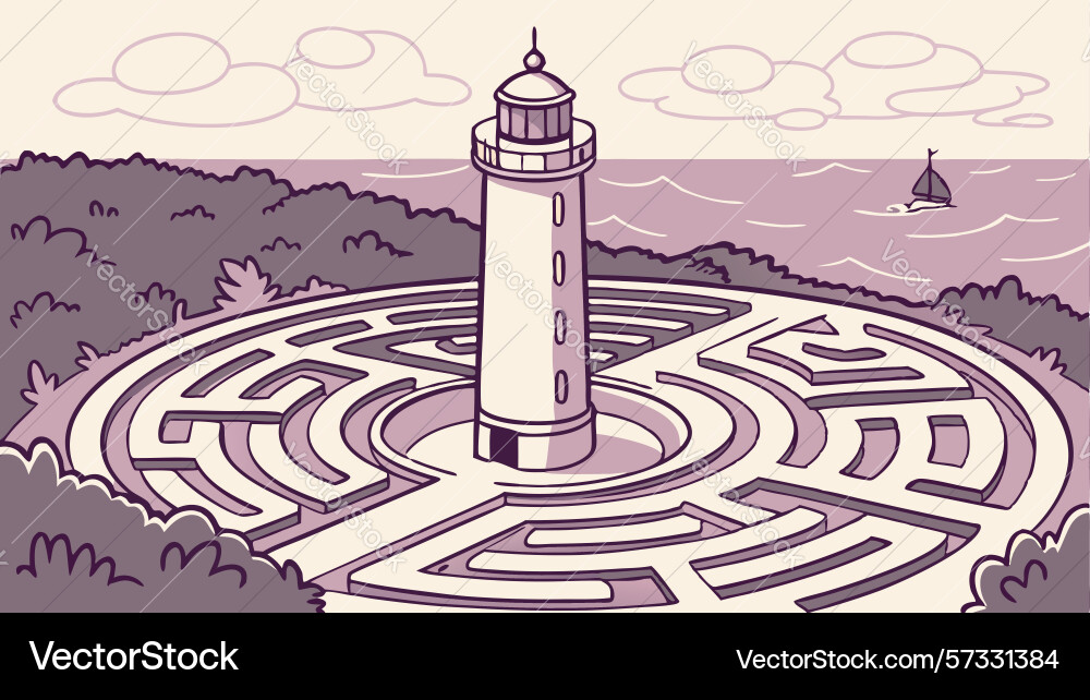 Lighthouse within complex maze path to clarity vector image